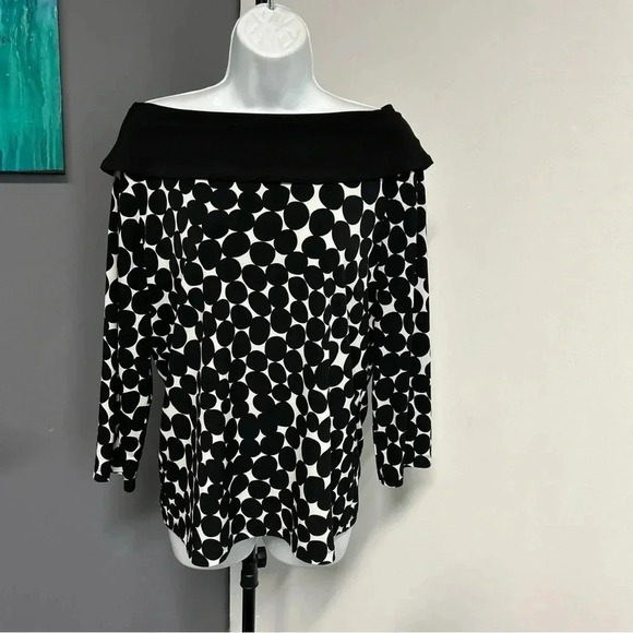 Rafaella Women’s Large Top Black White Polka Dot Off Shoulder Romantic Fairycore - Picture 1 of 10